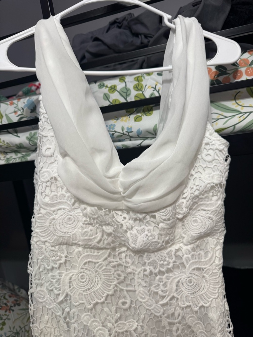 SHEIN White Lace Maxi Dress with Draped Cowl Neck